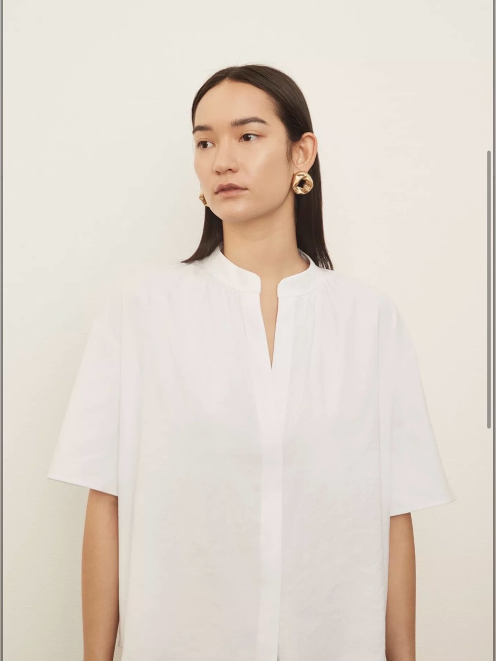 Vince Short Sleeve Shirred Band Collar Blouse White Size Medium